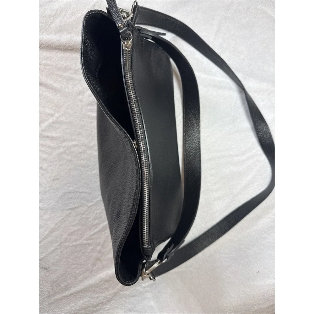 Viola Castellani Womens Black Pebble Italian Leather Hobo Bag‎